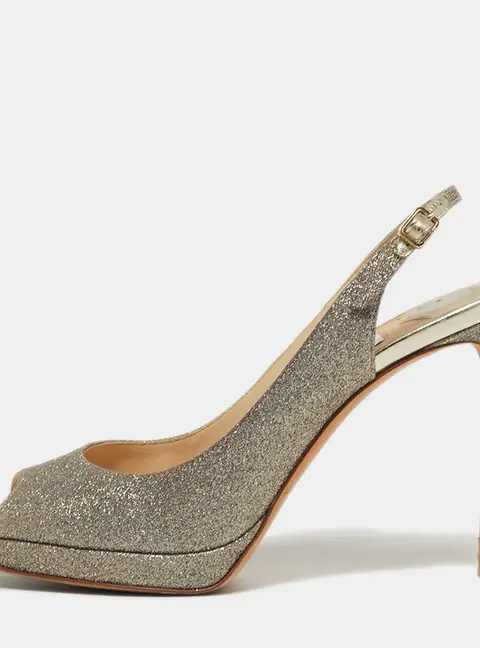 Jimmy Choo Size 36.5 Metallic Glitter Slingback Platform Pumps