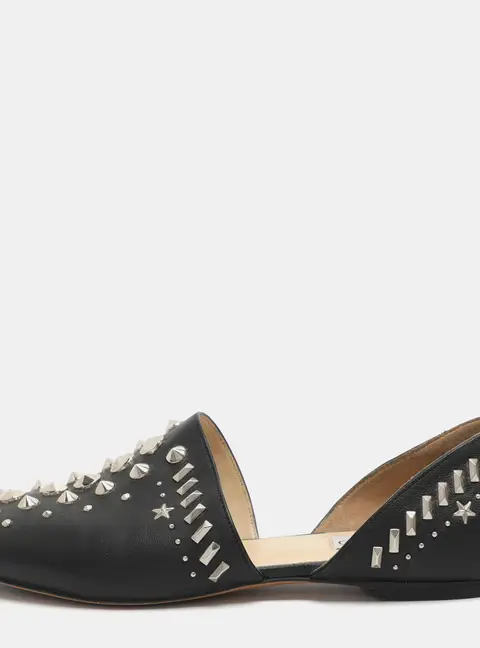 Jimmy Choo Globe Size 37.5 Black Studded Leather Ballet Flat