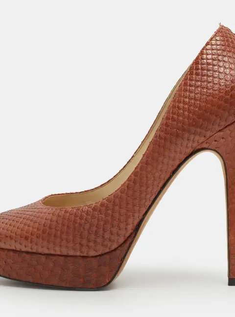 Jimmy Choo Size 40.5 Copper Python Embossed Leather Platform Pumps