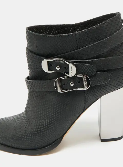 Jimmy Choo Marlin Size 40 Black Python Embossed Leather Ankle Length Boots
