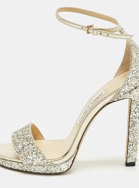 Jimmy Choo Misty Size 37 Metallic Glitter Ankle Strap Sandals