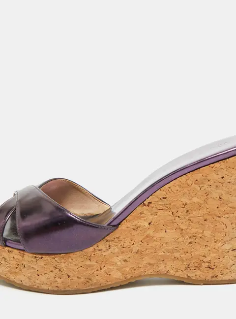 Jimmy Choo Perfume Size 41 Purple Patent Leather Cork Platform Wedge Sandals