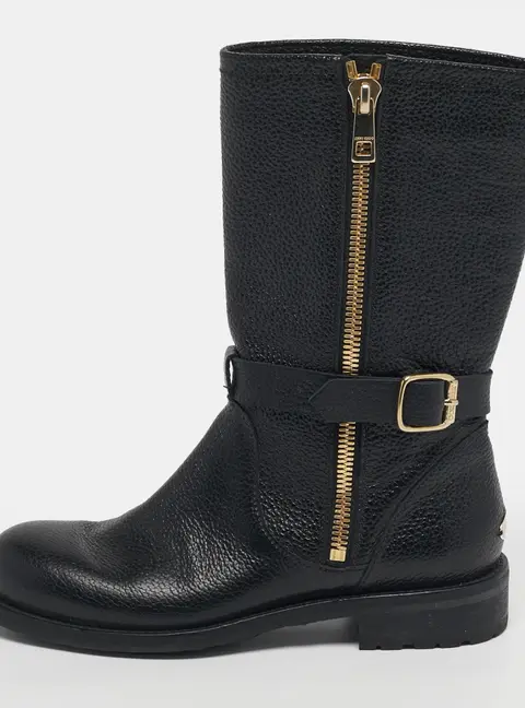 Jimmy Choo Durum Size 37 Black Leather Mid Calf Boots