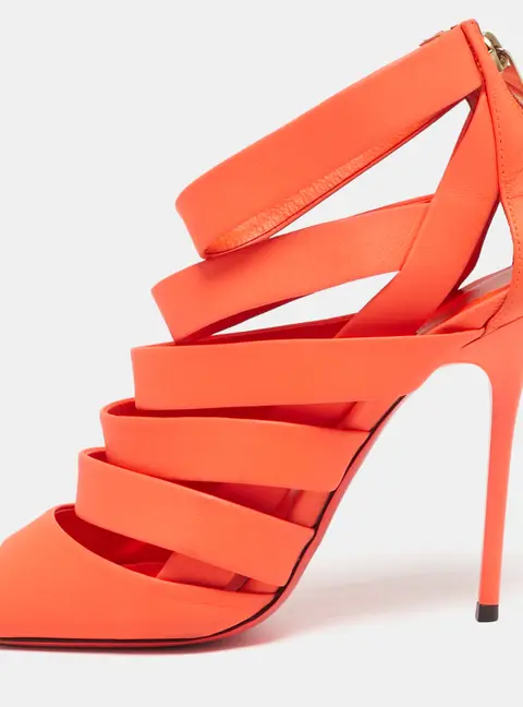Jimmy Choo Dame Size 37 Orange Leather Ankle Strap Sandals