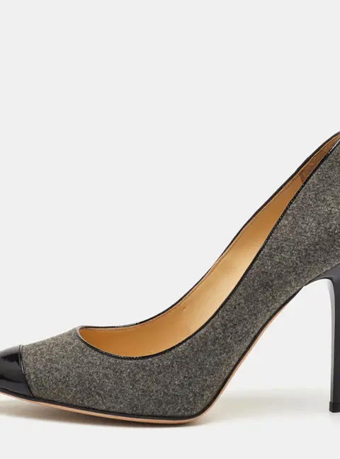 Jimmy Choo Size 40.5 Grey/Black Wool and Patent Leather Pointed Toe Pumps
