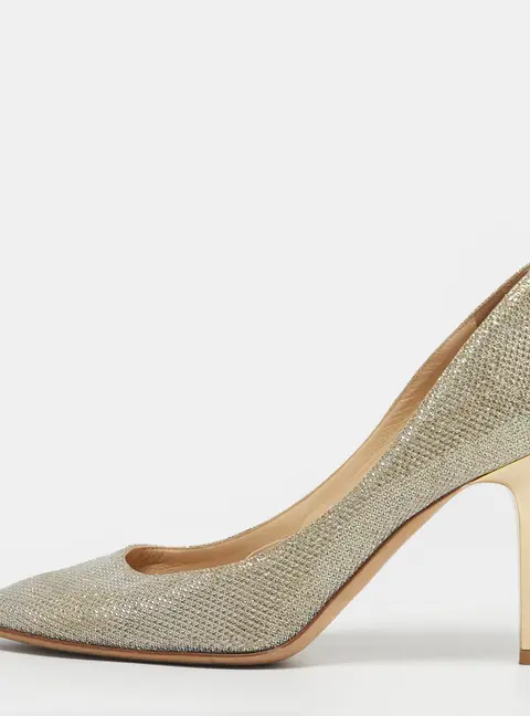 Jimmy Choo Romy Size 35.5 Gold/Silver Fabric and Glitter Pumps