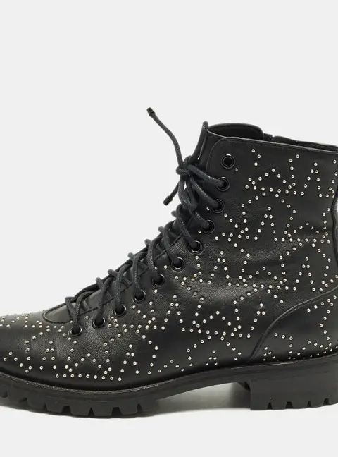 Jimmy Choo Cruz Size 39 Black Leather Studs Embellished Combat Boots