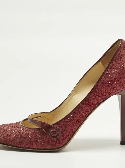 Jimmy Choo Jane Size 39 Burgundy Glitter and Patent Leather Mary Jane Pumps