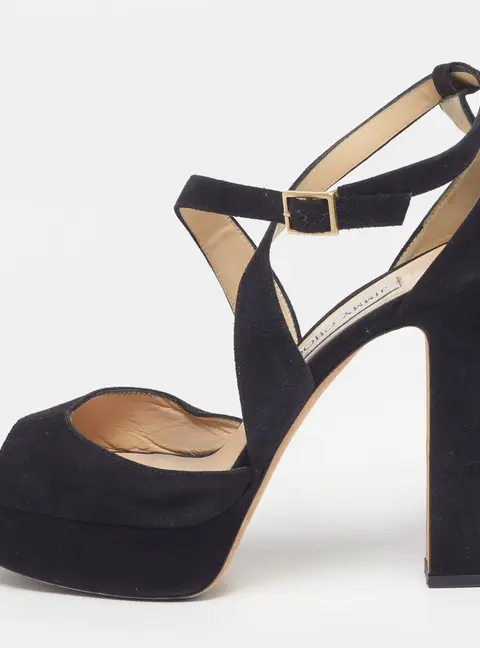 Jimmy Choo Size 41 Black Suede Platform Ankle Strap Sandals