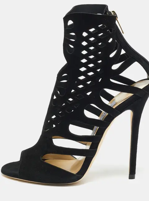 Jimmy Choo Imogen Size 38 Black Suede Cut-Out Stretch Sandals