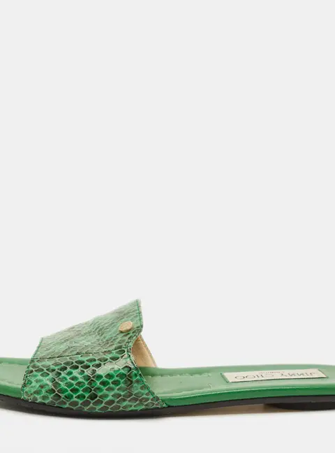 Jimmy Choo Nanda Size 35.5 Green Snakeskin Leather Flat Slides
