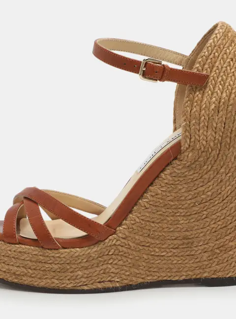 Jimmy Choo Size 38 Brown Jute and Leather Wedge Sandals