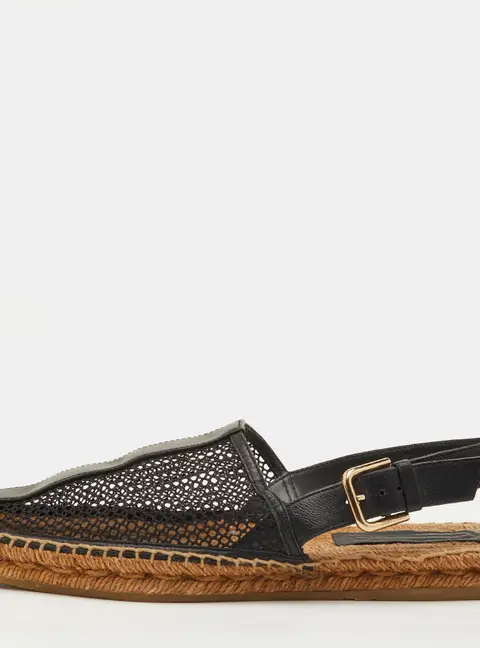 Jimmy Choo Size 39 Black Leather and Mesh Espadrille Slingback Sandals