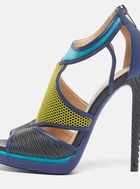 Jimmy Choo Lythe Size 37.5 Multicolor Leather and Suede Ankle Strap Sandals