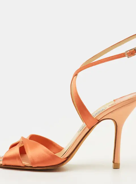Jimmy Choo Perfect-F Size 38.5 Orange Satin Crystal Embellished Ankle Strap Sandals