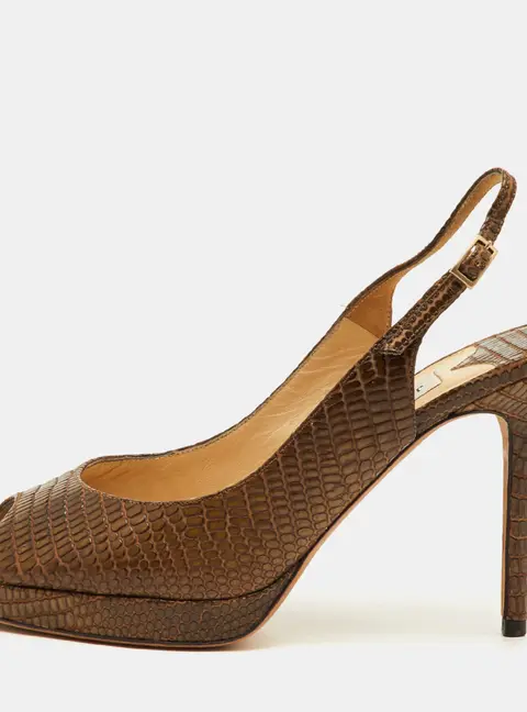 Jimmy Choo Size 39 Brown Python Embossed Leather Peep Toe Platform Sandals
