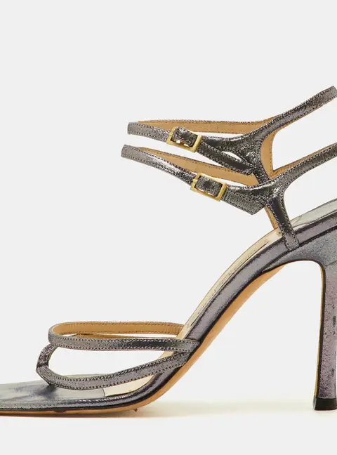 Jimmy Choo Strappy Size 39 Metallic Silver Leather Open Toe Ankle Strap Sandals