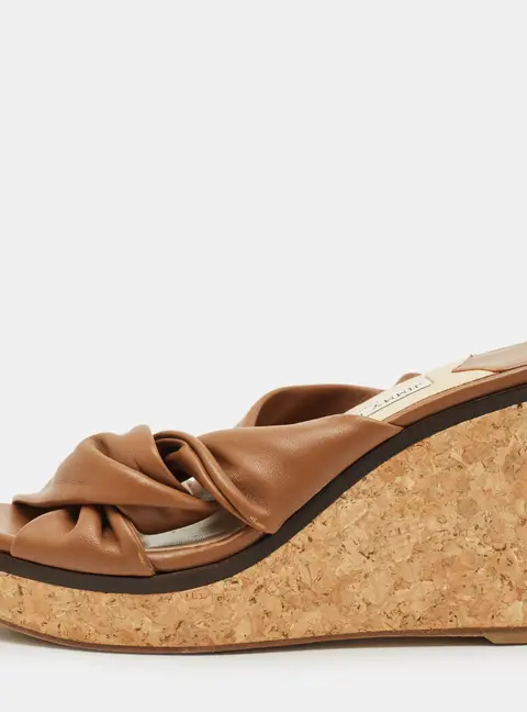 Jimmy Choo Narisa Size 39 Brown Leather Wedge Sandals