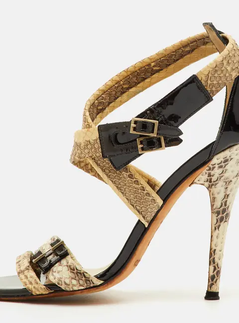 Jimmy Choo Louise Size 37.5 Multicolor Python Leather Criss Cross Ankle Strap Sandals