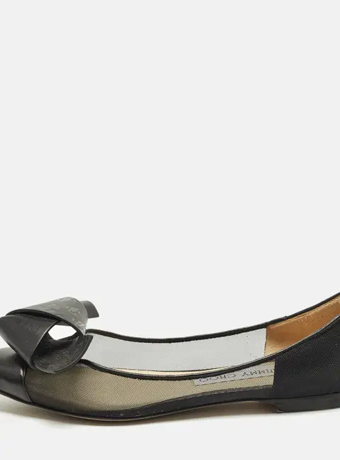 Jimmy Choo Size 36 Black Leather Mesh Bow Ballet Flats
