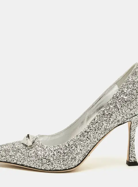 Jimmy Choo Ryker Size 38.5 Silver Glitter Pumps