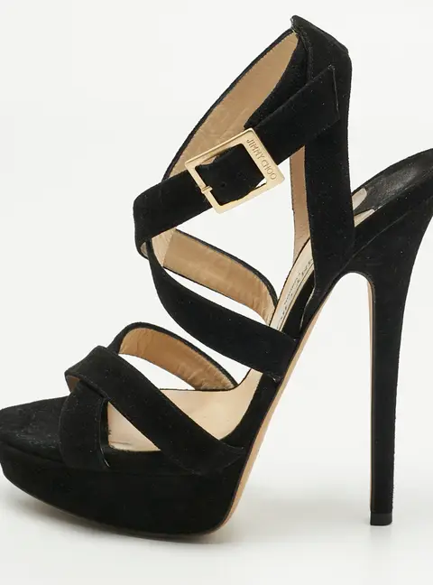 Jimmy Choo Black Suede Louise Crisscross Platform Sandals Size 38
