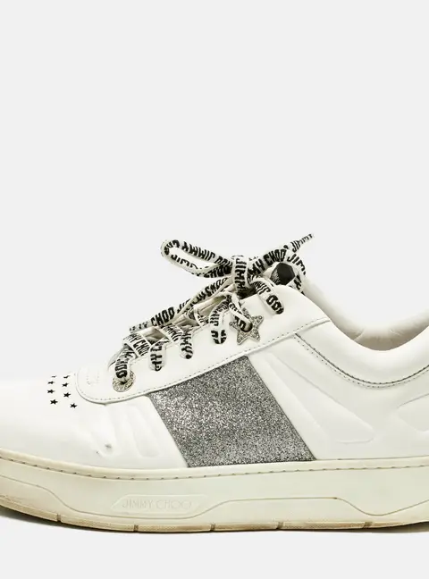 Jimmy Choo White/Silver Leather Studded Hawaii/F Low Top Sneakers Size 40