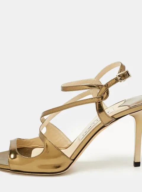 Jimmy Choo Gold Leather Paxton Ankle Strap Sandals Size 36.5