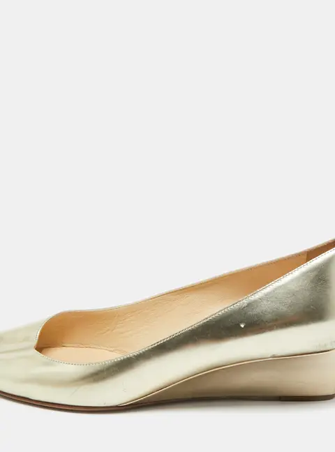 Jimmy Choo Metallic Gold Leather Baxen Wedge Peep Toe Pumps 39