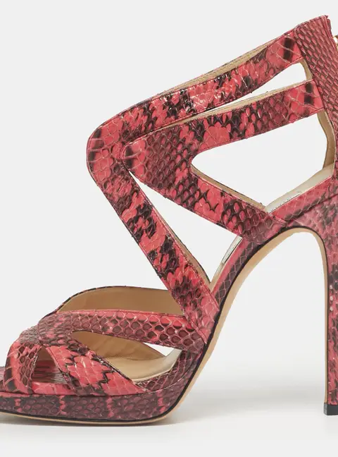 Jimmy Choo Pink/Black Python Collar Platform Sandals Size 41