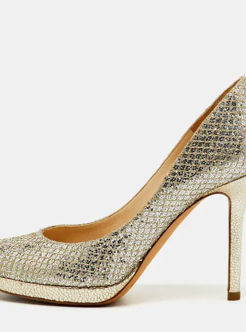Jimmy Choo Metallic Gold Coarse Glitter Hope Pumps Size 36