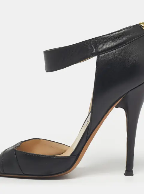 Jimmy Choo Black Leather Peep Toe Ankle Strap Sandals Size 39