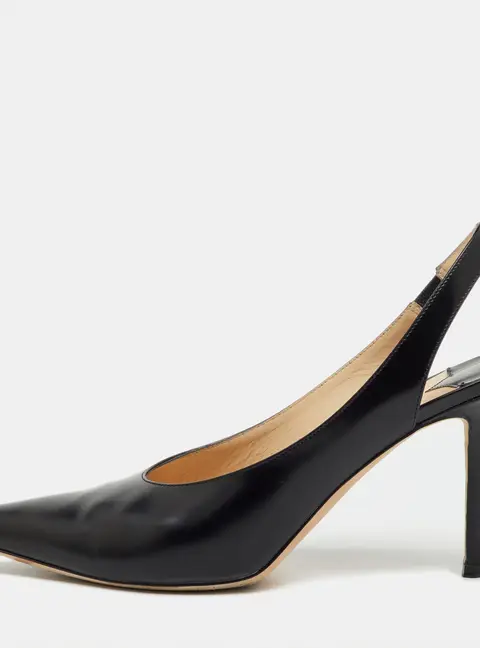 Jimmy Choo Black Leather Ivy Pointed Toe Slingback Pumps Size 40