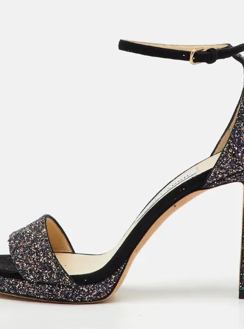 Jimmy Choo Multicolor Glitter Suede Misty Ankle Strap Sandals Size 37.5