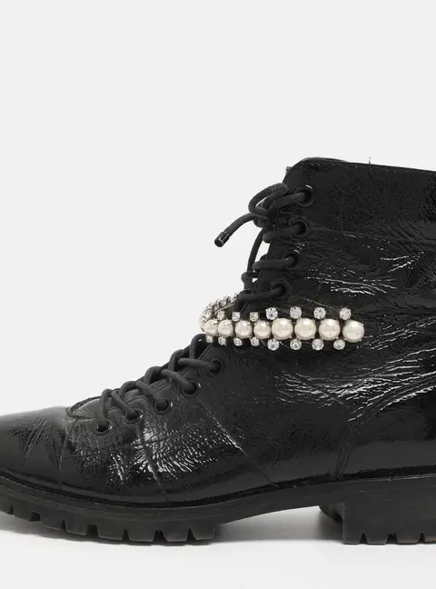 Jimmy Choo Black Patent Leather Cruz Combat Boots Size 37.5