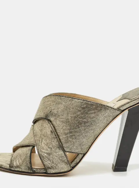Jimmy Choo Metallic Crisscross Leather Slide Sandals Size 38.5