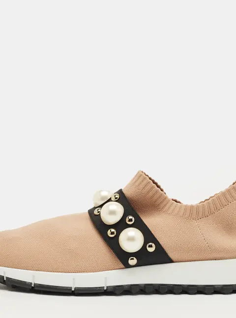 Jimmy Choo Beige Fabric Studded Accents Sneakers Size 37