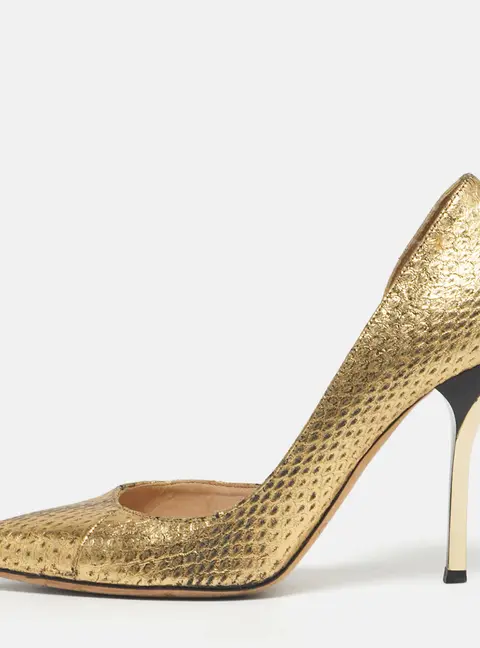 Jimmy Choo Gold Python Embossed Leather D'orsay Pumps Size 36