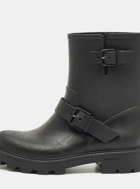 Jimmy Choo Black Rubber Yael Ankle Length Boots Size 39
