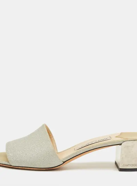 Jimmy Choo Silver Glitter Joni Slide Sandals Size 40