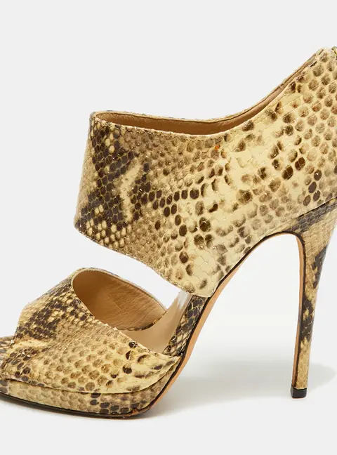 Jimmy Choo Size 40.5 Brown Python Embossed Leather Peep Toe Ankle Strap Sandals