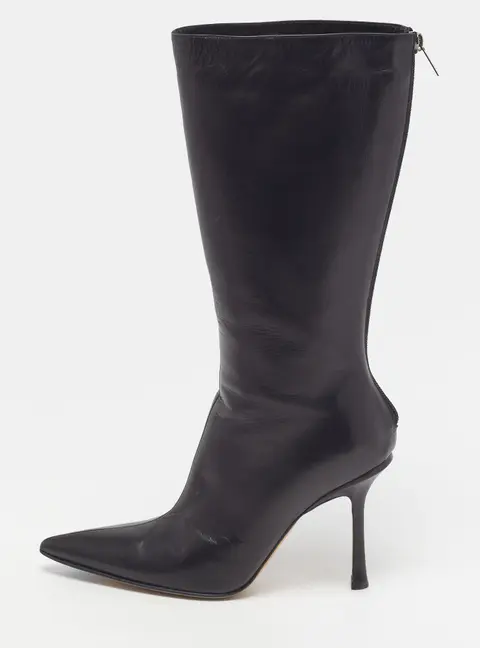 Jimmy Choo Size 37 Black Leather Mid Calf Boots