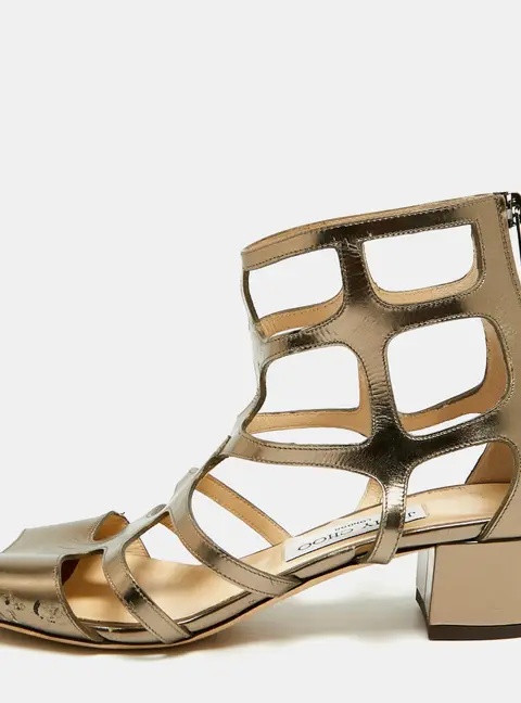 Jimmy Choo Azilia Size 39 Metallic Leather Flat  Ankle Strap Sandals