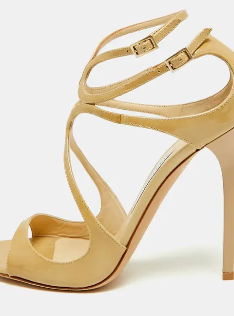 Jimmy Choo Azia Size 40.5 Beige Patent Leather Ankle Strap Sandals