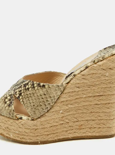 Jimmy Choo Dovina Size 35 Beige Python Embossed Leather Wedge Sandals