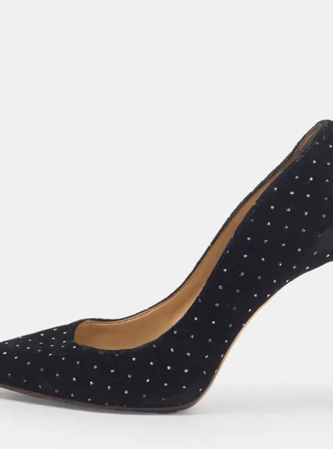 Jimmy Choo Anouk Size 35 Black Velvet Studded Pointed Toe Pumps