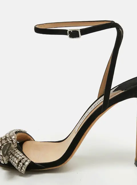 Jimmy Choo Thyra Size 38 Blue Suede Crystal Embellished Ankle Strap Sandals