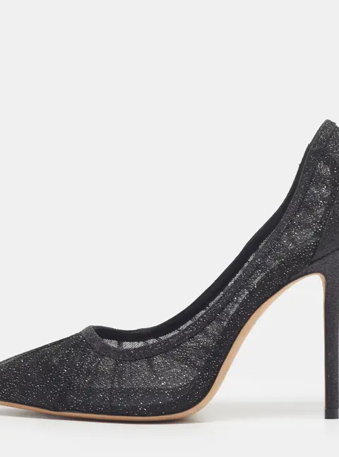 Jimmy Choo Size 39 Black Glitter and Mesh Pumps