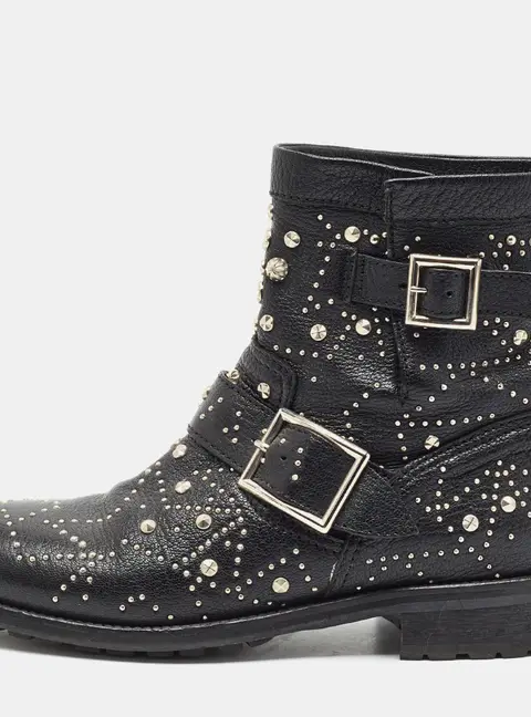 Jimmy Choo Biker Size 38 Black Leather Studded Combat Boots
