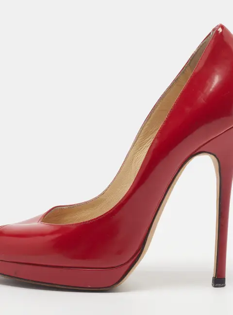 Jimmy Choo Quiet Size 36 Red Patent Leather Peep Toe Pumps